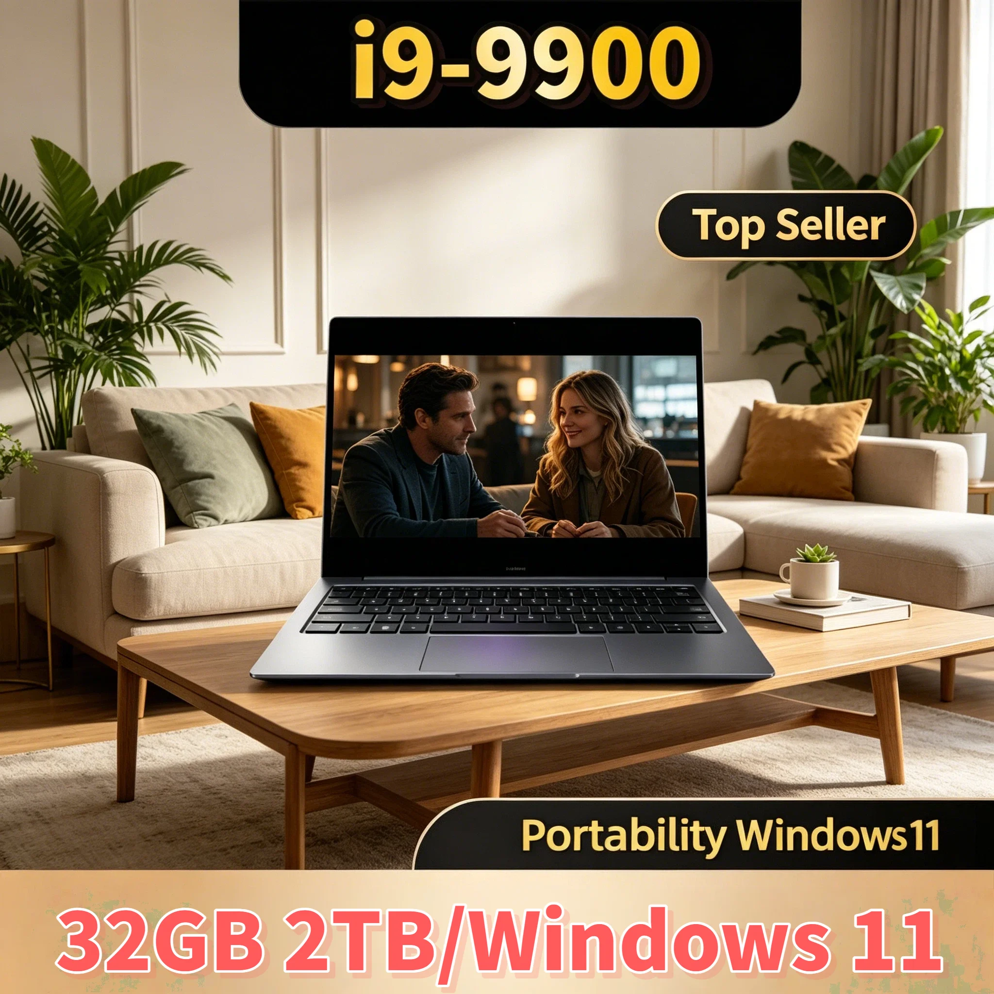 2026 15.6 Inch Gaming Laptop Windows 11 Intel Core i9 9900 32GB RAM 2TB SSD 1920x1080 HD Ultra Slim Gamer Office Fast New