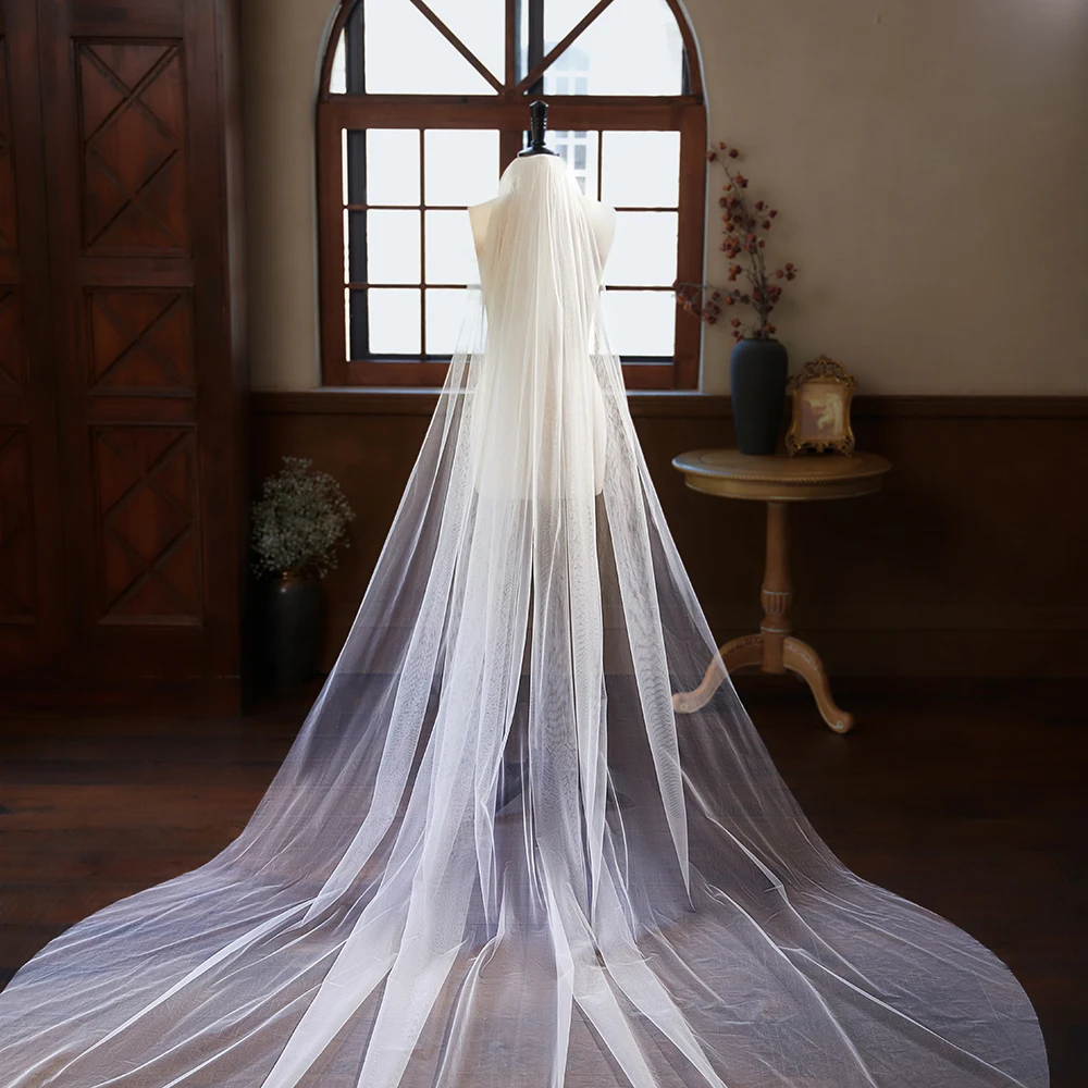 Simple 3M*3M Soft Tulle One Layer Cathedral Length Bridal Veil with Comb Marriage Wedding Veil Accessories