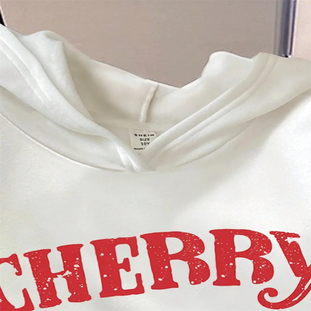 Sweet Hooded Sweatshirt For Women's Casual And Simple Cherry Pattern Loose And Thick Hooded Sweatshirt Suitable For Autumn Wear