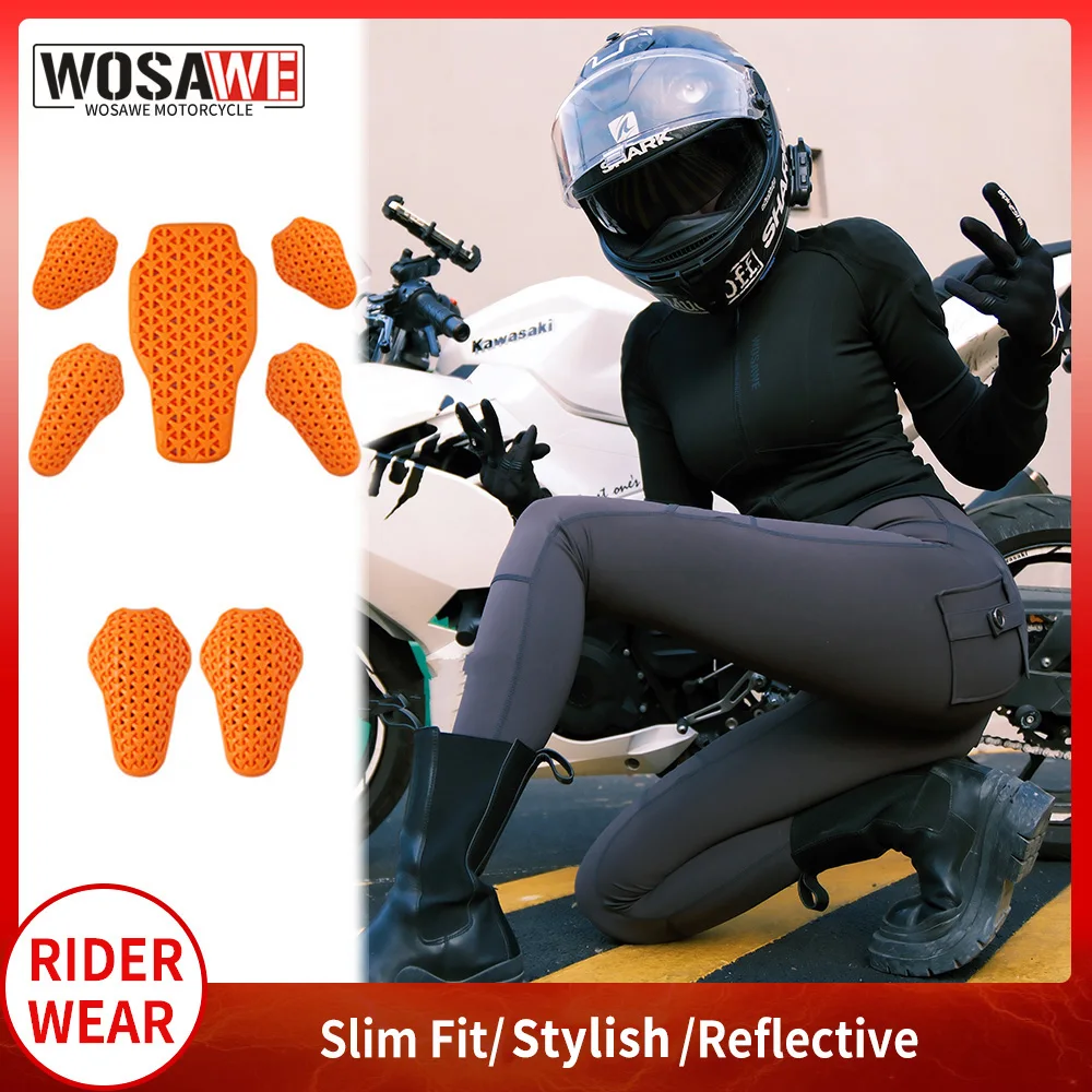 WOSAWE Motorcycle Jacket Pants Suit Women Sexy Motocross Shirt with Soft Gear High Waist Honey Peach Hip Fitness Sports Pants