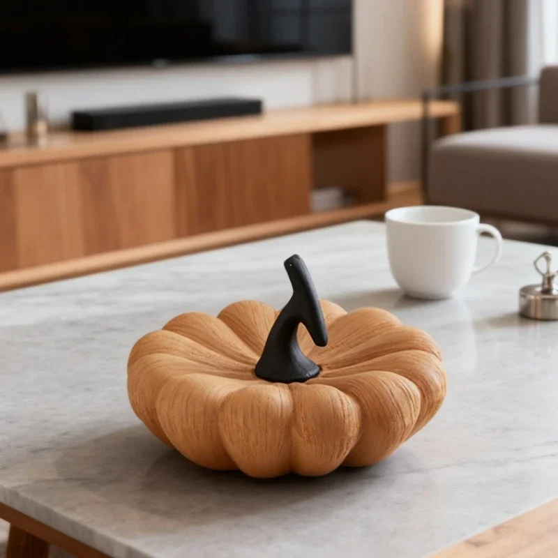 Orange Pumpkin Figurine Resin Handicraft Simulated Pumpkin Sculpture Halloween Decoration Accessories Decorative Figurines