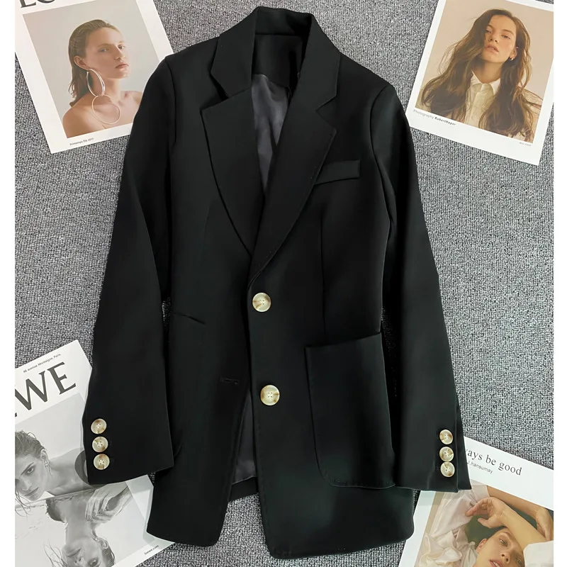 

Autumn and winter women's casual solid color single breasted pocket decoration loose jacket