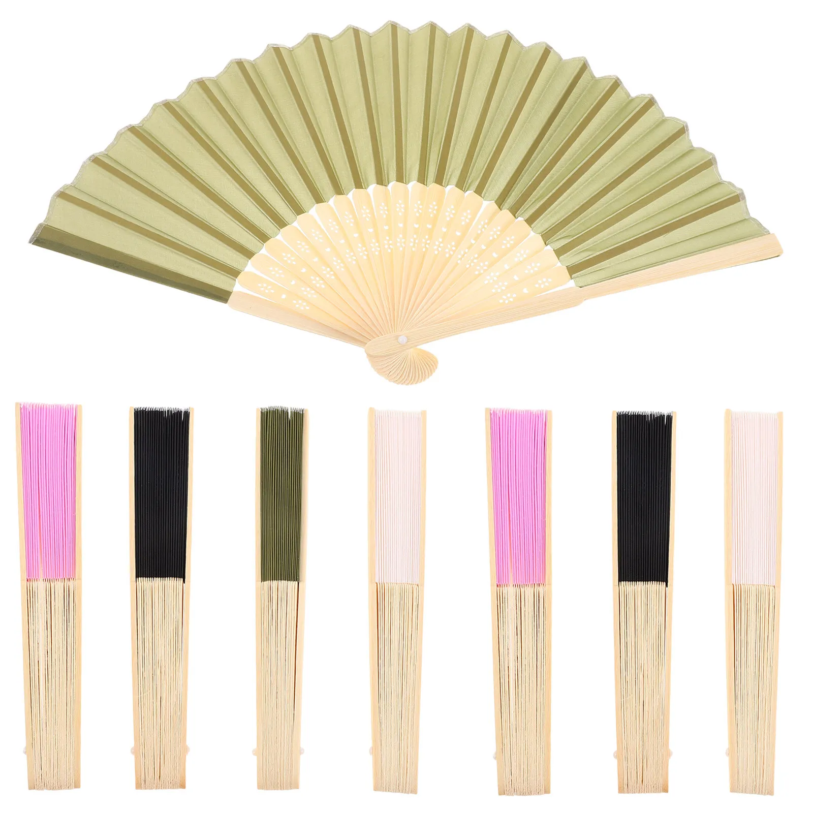8Pcs Pure Color Fabric Folding Fan 7 Inch Bamboo Rib Handheld Fans Reusable Portable DIY Craft Wedding Party Dance Favors