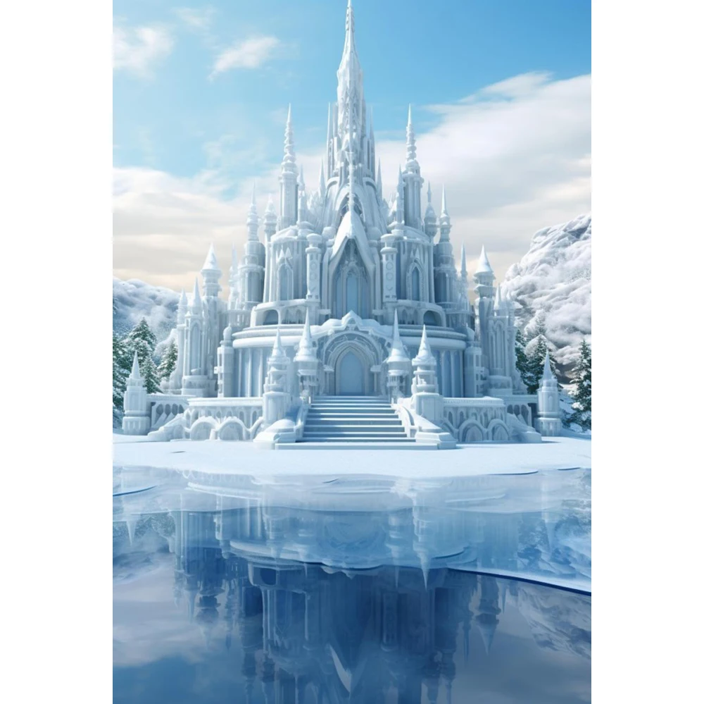 Winter Castle Photography fondale Blue Ice Forest Wonderland sfondo Snow Mountian Tree Baby Shower Birthday Party Decor