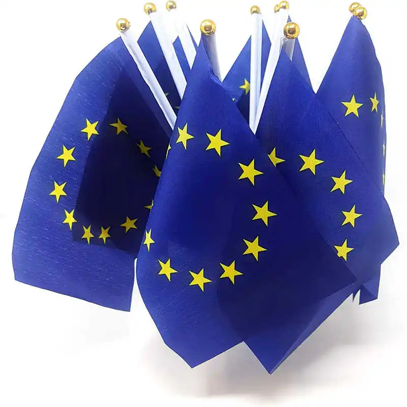 

10 Pack European Union Flag EU Banner 14x21cm Hand Held Europe Flags With Mini Stick Flagpoles For Decoration Celebration Parade