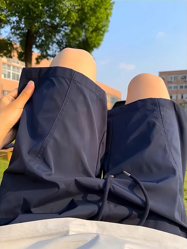 

Qui Dry Ice Silk Baskeall orts Men's Summer Thin Straight Leg Casual Side Cut Five-Quarter Length Youth Active Sle