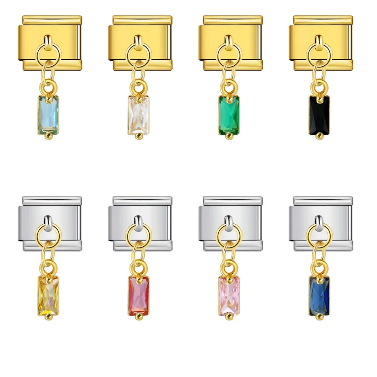 Y2k Einfarbiger Quadratischer Kristallanhänger, Italienischer Charm-Anhänger, passend für 9mm Edelstahlarmbänder, DIY-Schmuckgeschenk – Detail 3