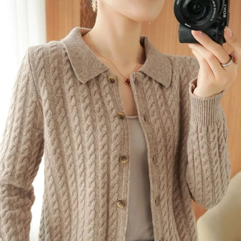 Kaschmir pullover für Frauen Herbst und Winter neue Strickjacke für Frauen locker sitzende Woll pullover Revers jacke Kamel xxxl