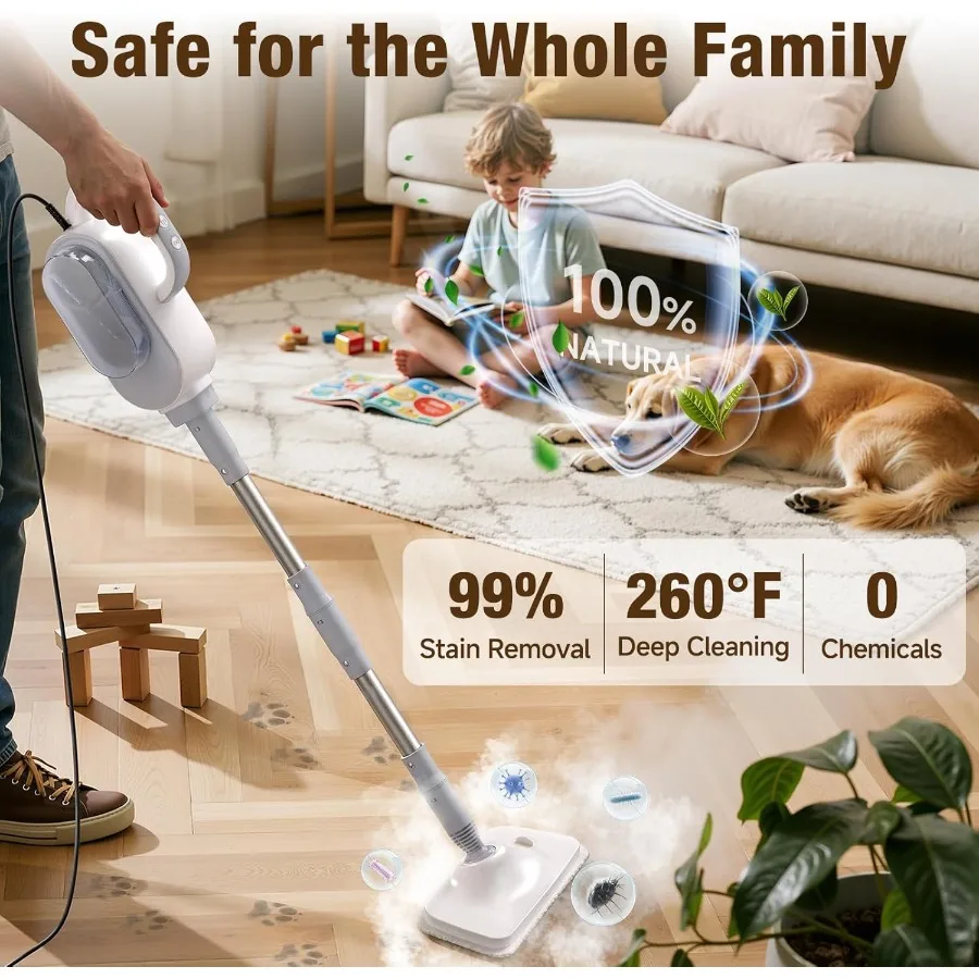 Mop parowy 13w1, mocny ręczny odkurzacz parowy z 13 akcesoriami, zbiornik na wodę 500 ml, odpinany kabel zasilający 7 metrów, odłączane mopy parowe.