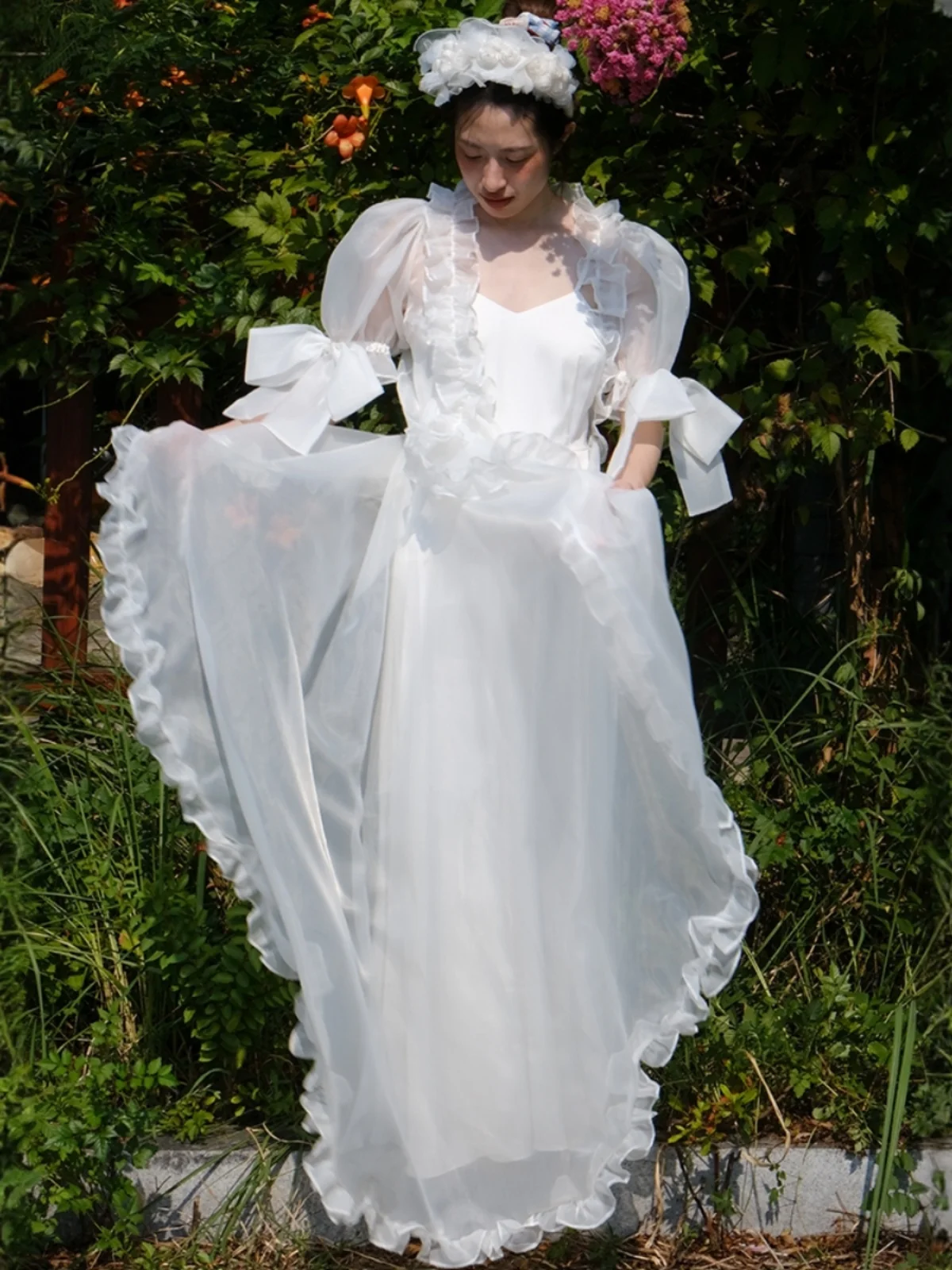 

Комплект из двух предметов Sweet Ele: ультра-сказочный утренний халат для невесты и вечернее платье с кружевной отделкой, праздничная юбка, свадебное платье из полиэстера...