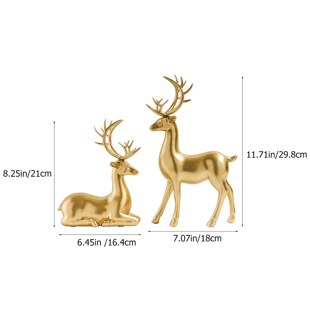 2Pcs Xmas Resin Elk Ornament Christmas Desktop Decoration Elk Sculpture Home Party Festival Gift Decorative Xmas Ornament