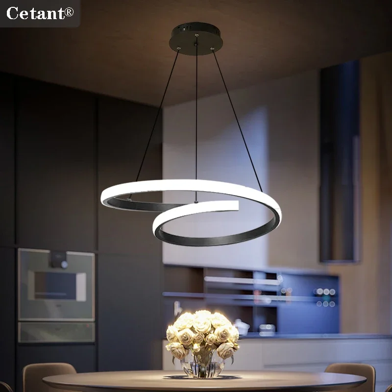 Modern LED Pendant Light Minimalist Restaurant Hanging Lamp Bedroom Living Room Indoor 30cm Black White Circle Lighting  Fixture