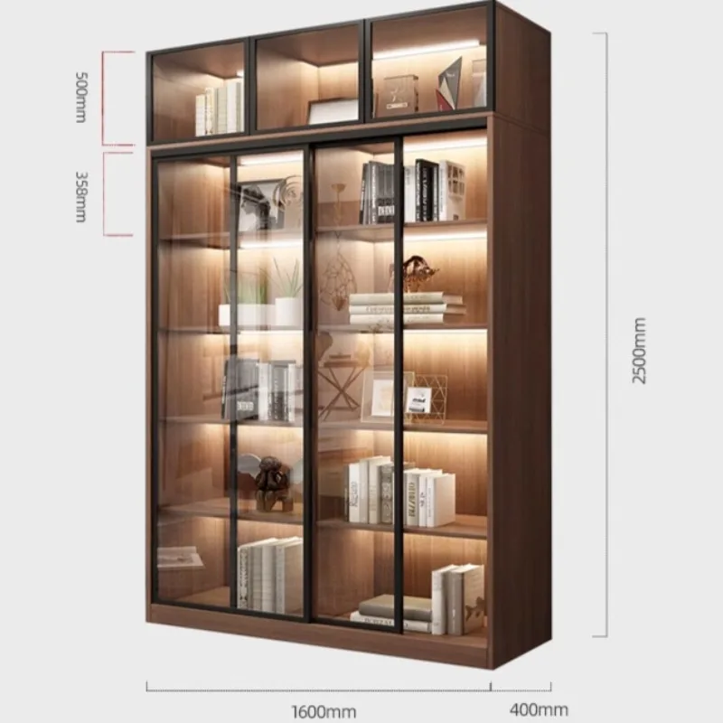 

Solid wood bookcase floor-to-ceiling home living room display locker with sliding glass door custom sliding door bookshelf bookc