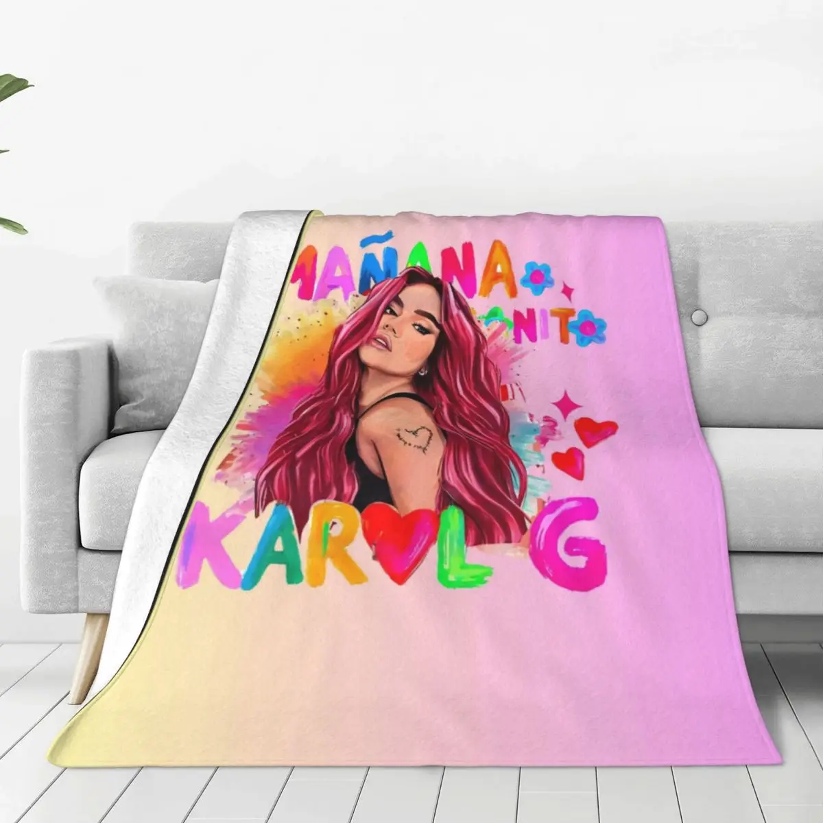Custom 3D Print Singer Karol G Blankets Comfortable Soft Flannel Sprint Throw Blanket for Sofa Home Bedding