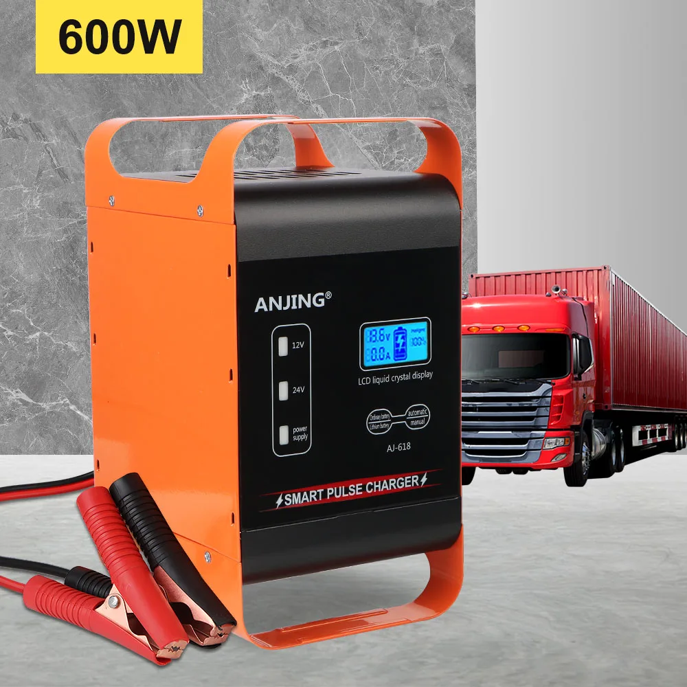 For Motorcycle SUV Truck Car Battery 600W Powerful Smart Car Battery Charger Pulse Repair Battery Charging 12V 24V LED Display