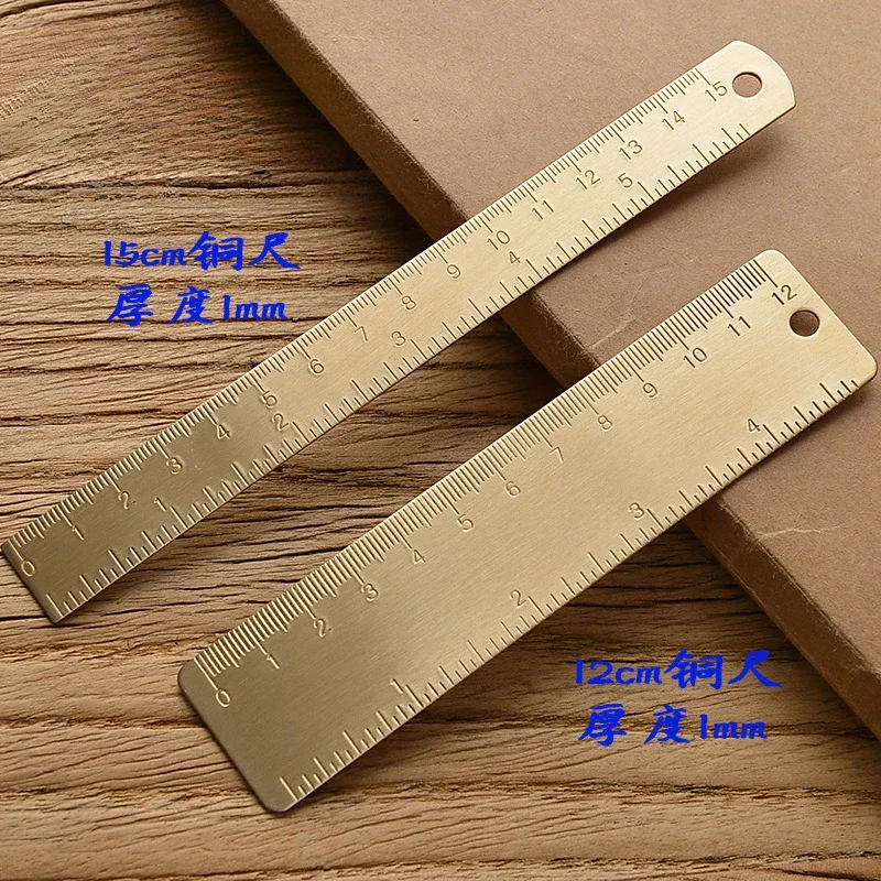 Vintage Brass Straight Ruler For Students Creative Metal Triangle Ruler Protractor Stationery Measuring Tool School Supplies New