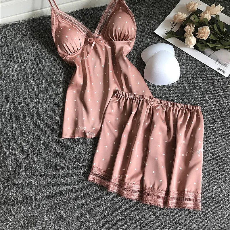 QWEEK Lace Pajamas for Woman Satin Pijama Mujer Sexy Lounge Wear Silk Pyjamas Sleepwear Pjs Set Nightwear Pijamas Feminino