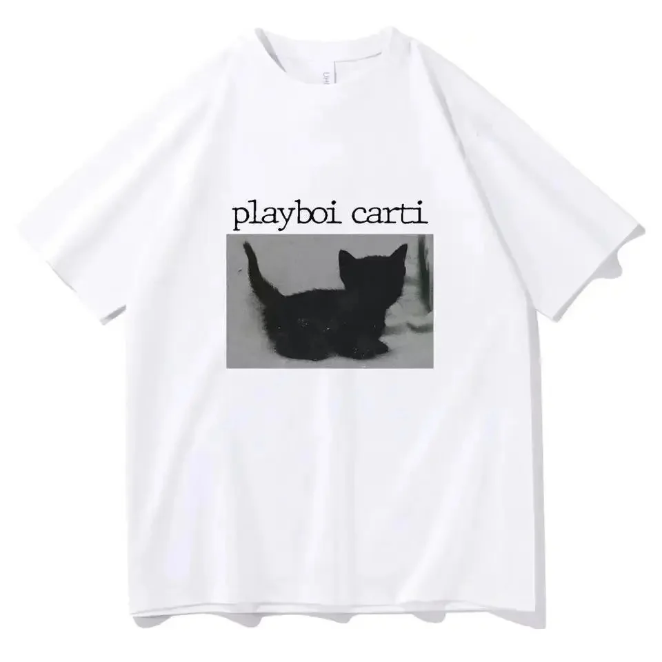 

Euro Size Cotton Playboi Carti Oversized Hip Hop T-Shirt Cute cat print T-shirt