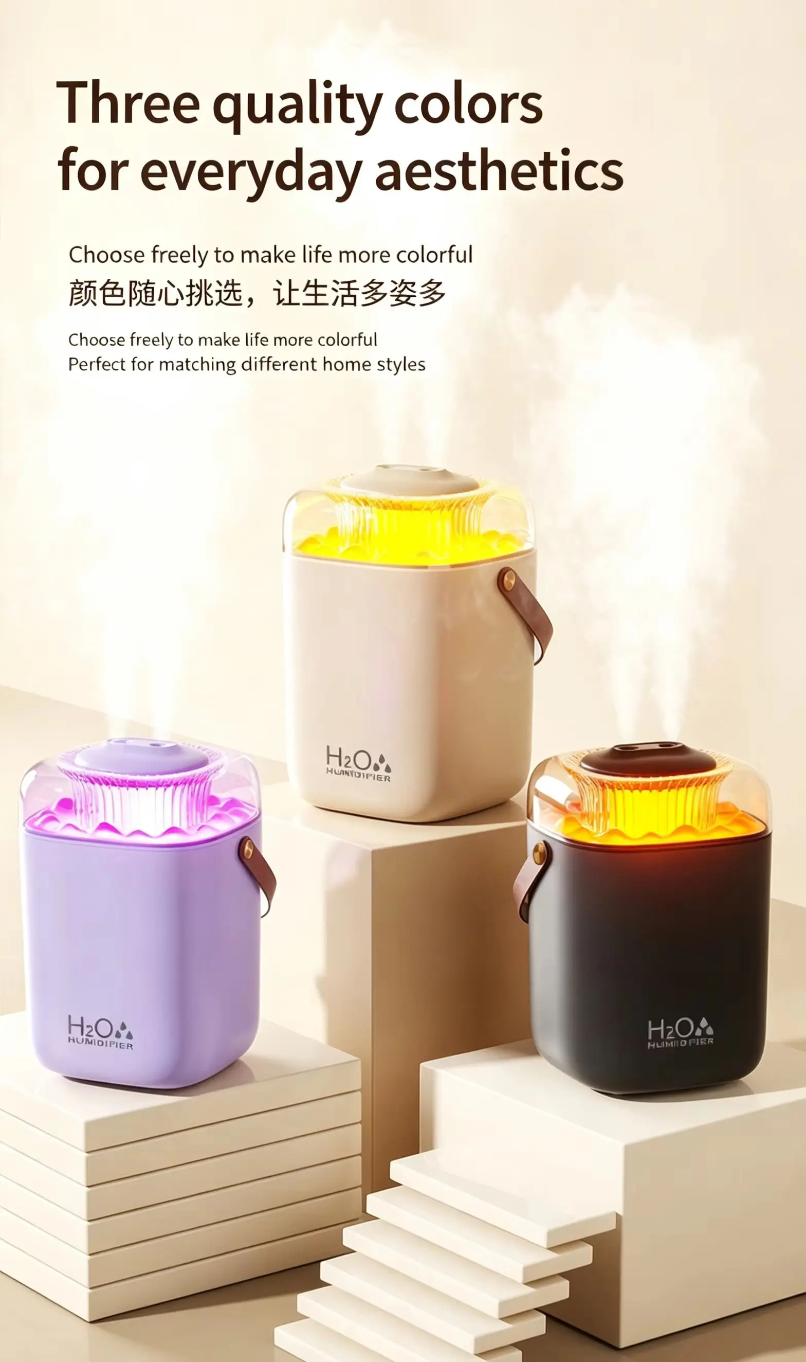 Portable Dual-Nozzle Humidifier, USB Nano-Mist Humidifier, 7-Color Ambient Lighting, Remote Control, Quiet Operation