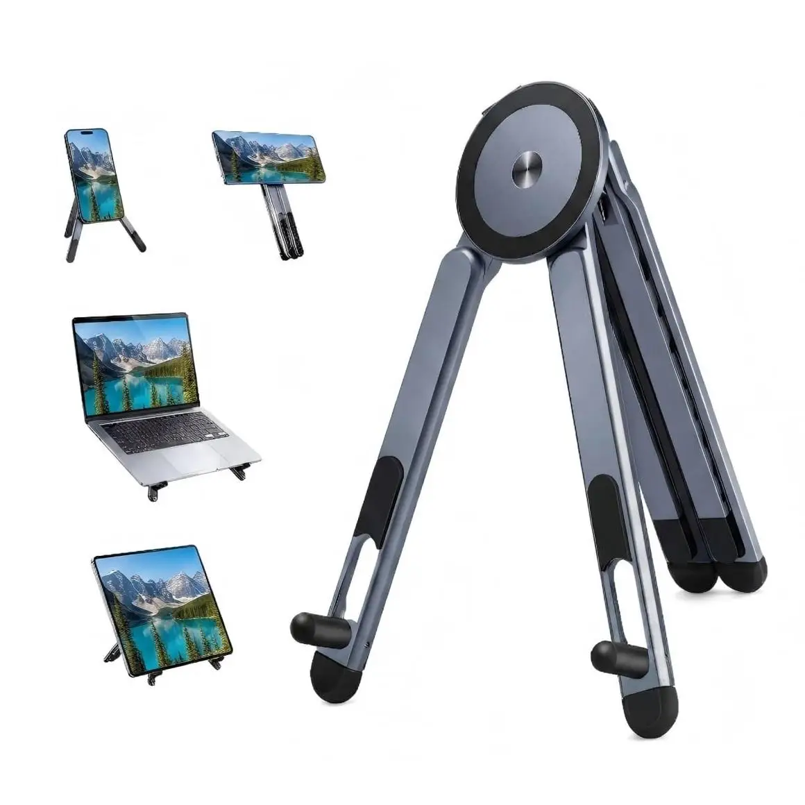Aluminum Alloy Multifunctional Foldable Magnetic Stand, Portable Selfie Stick i-Phone Holder Adjustable Ergonomic Laptop Bracket