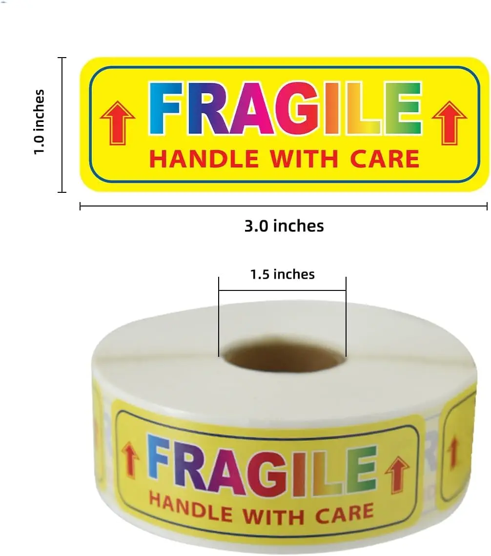 Fragile Stickers for Transportation and Movement. Handle 100 Large Labels with Care. Strong Adhesive. Thank You for Warning