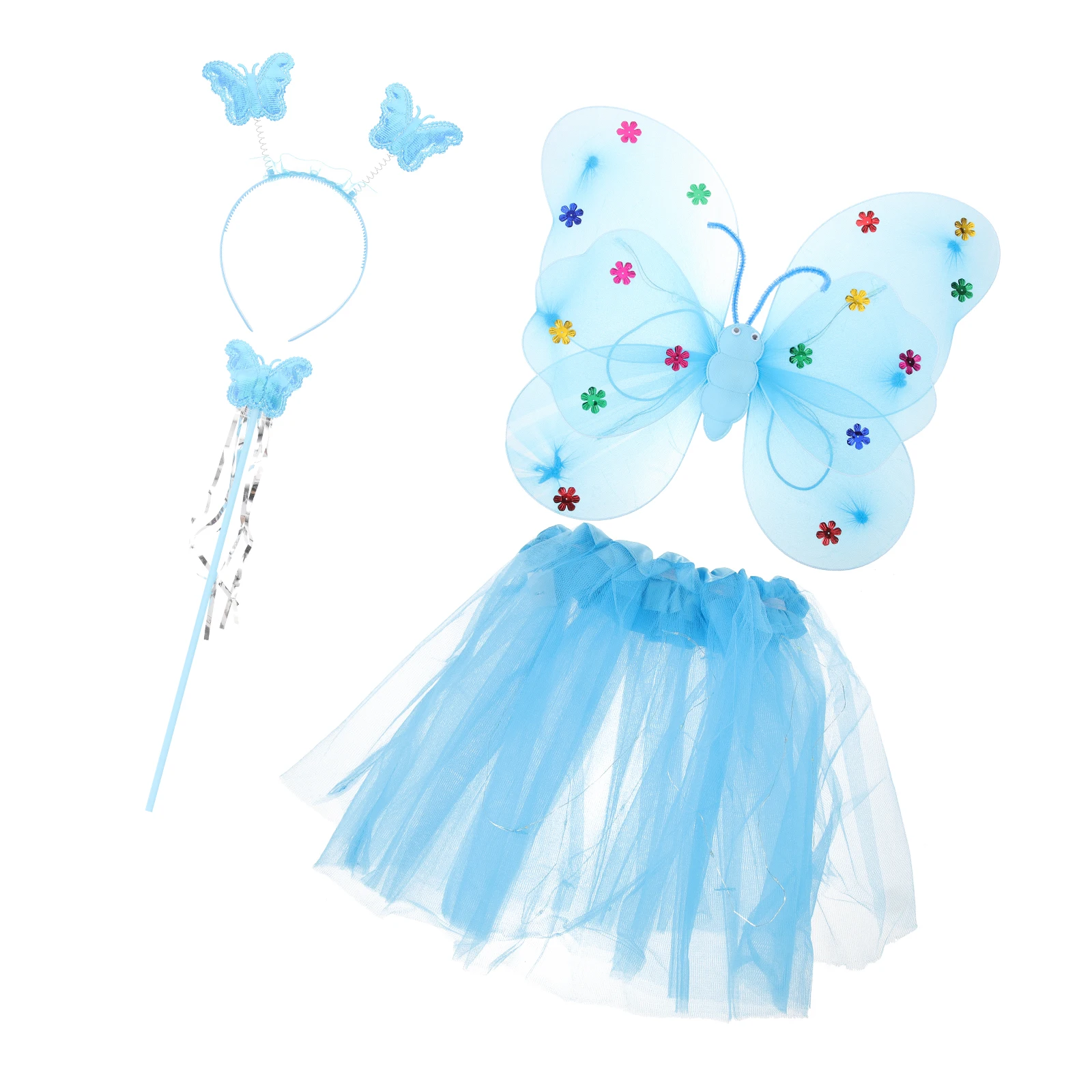 

Glowing Butterfly Wings 4 LED Lights Fairy Costume for Kids Girls Toddler Lightweight Elastic Straps Long Dress Angel Outfit