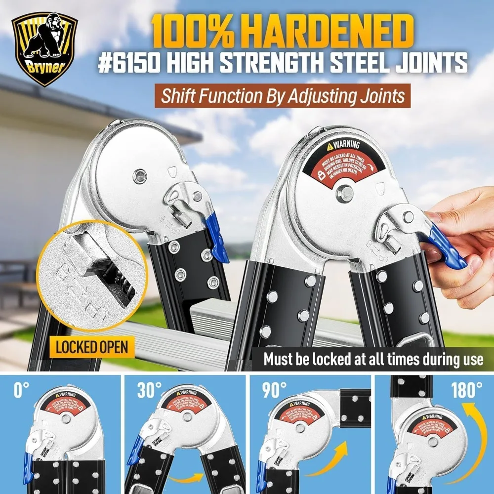 سلم قابل للطي بطول 19.6 قدم، سلالم تمديد من الألومنيوم متعددة الأغراض، 7 في 1 سلم تصغير قابل للتعديل قابل للطي 3