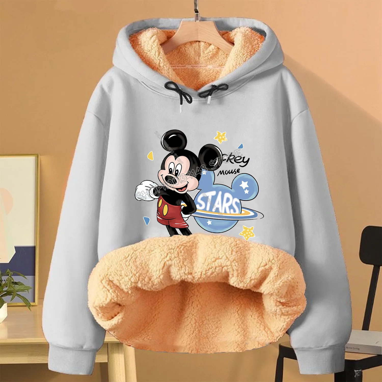 Disney Mickey Mouse Fleecing Hoodie for Adult Thick Fleece Coat Cute Warm Winter Clothing Anime Hoodies Clothes Sweatshirt Gift