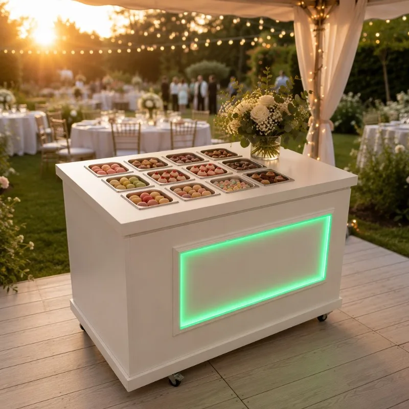 White candy cart wedding party foldable wooden dessert snack shop for display and sale