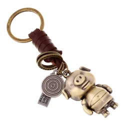 Trendy Bronze Alloy Pig Robot Charm Car Keychains Key Ring Backpack Pendant Keyrings Key Chain Vintage Ornaments Gifts Jewelry
