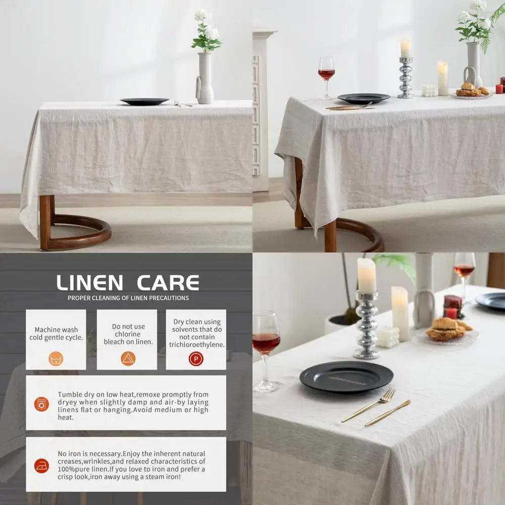 

Pure Linen Rectangle Tablecloth 84x60 Inches, Ideal for Dining, Weddings, and Restaurants, Perfect for Halloween and Thanksgivin