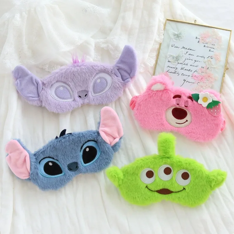 

New Disney Animation Character Stitch Kawaii Plush Pooh Travel Blackout Soft Cute Portable Eye Mask Toy Women Christmas Gift