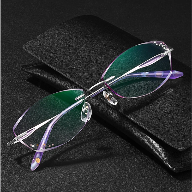 Flash Luxury Diamonds Glasses Women Pure Titanium 1.61 1.67 Colored Prescription Degrees Lenses Myopia Reading Eyewear