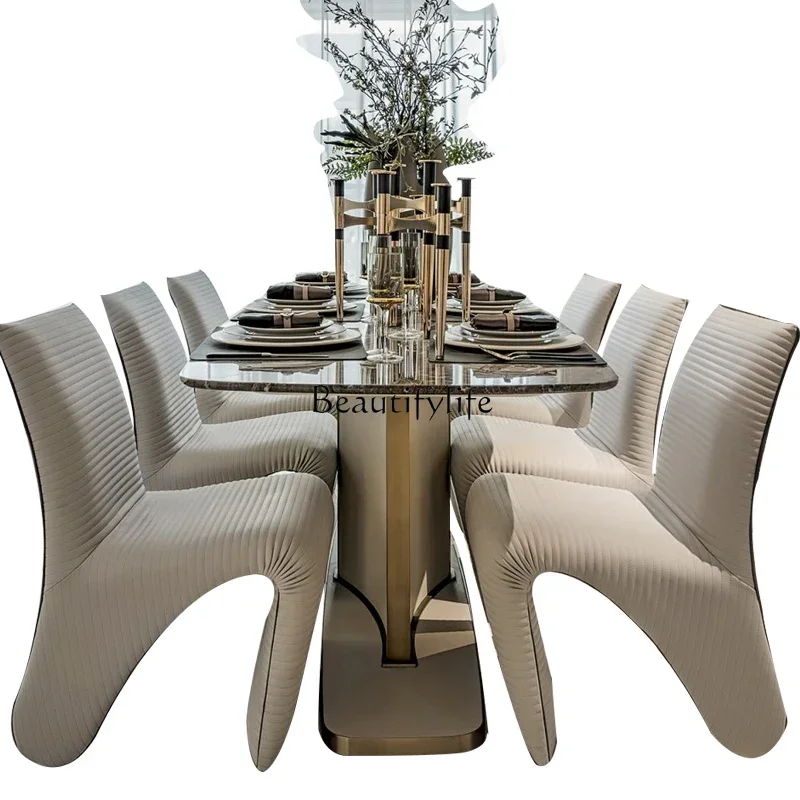 

*Light Luxury Rectangular Marble Dining Table Italian Shaped a Table with Six Chairs