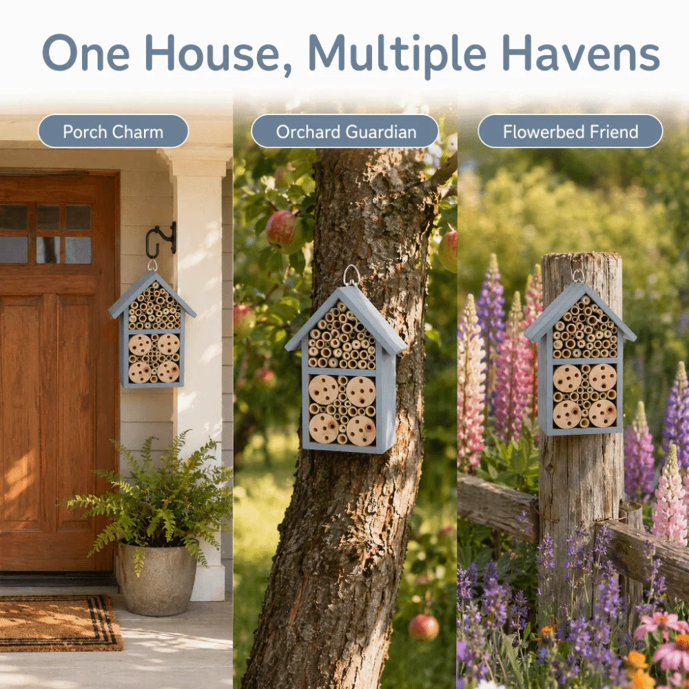 Hanging Design Pollinator Rest Frame Solid Wood Multi-Tunnel Layout Timber Pollinator Housing Segmented Compartments