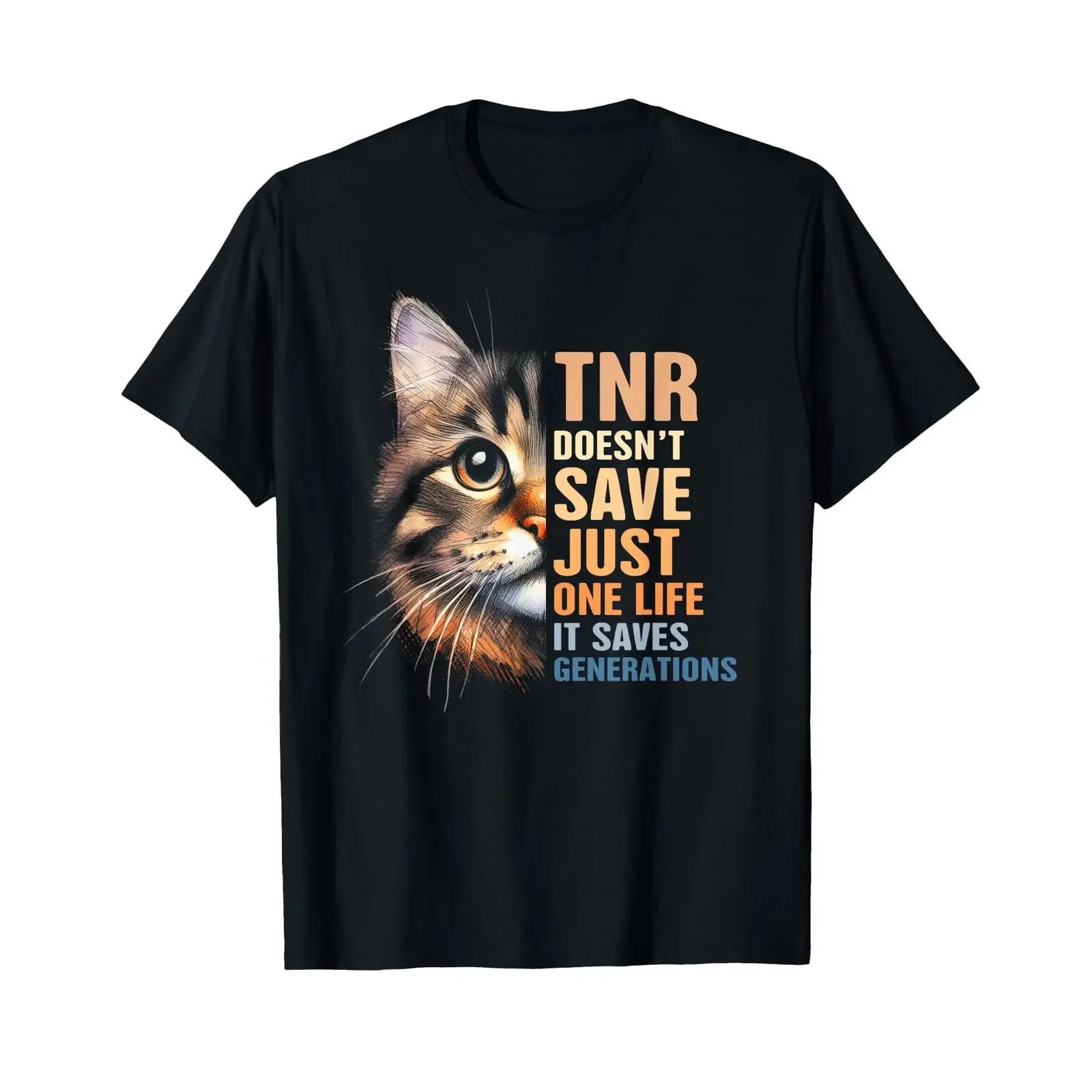 Cat Rescue TNR Doesn't Save Just One Life Saves Generations T Shirt vintage Washed Stretched Top For Everyday Wear Breathable