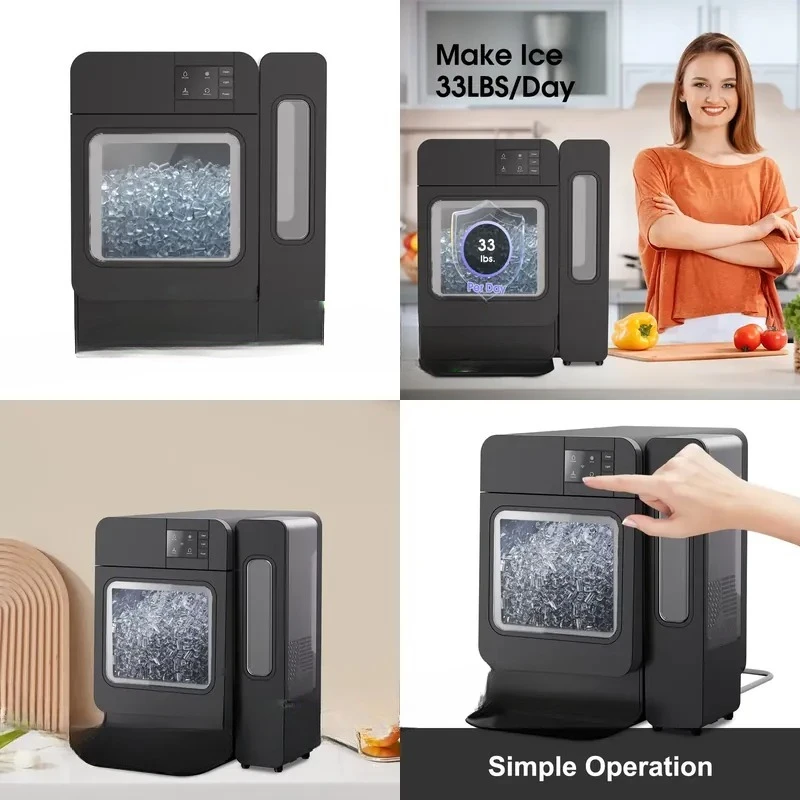for 15Kg Block Ice Machine Counter Top Self Cleaning Pebble Ice Maker Household 3.4L Water Tank Every 24 Hours
