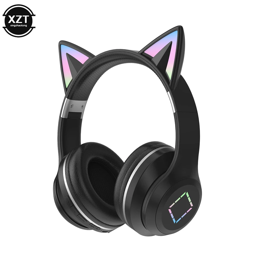 NEWEST LED Flash Light Cute Cat Ears Wireless Headphone with Mic Kid Girl Stereo Music Foldable Helmet Bluetooth Headset Gift