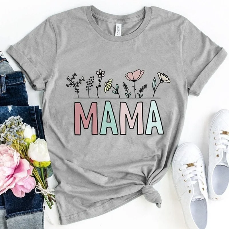 

Flower Mama Letter Print T Shirt Women Short Sleeve O Neck Loose Tshirt Summer Women Tee Shirt Tops Camisetas Mujer