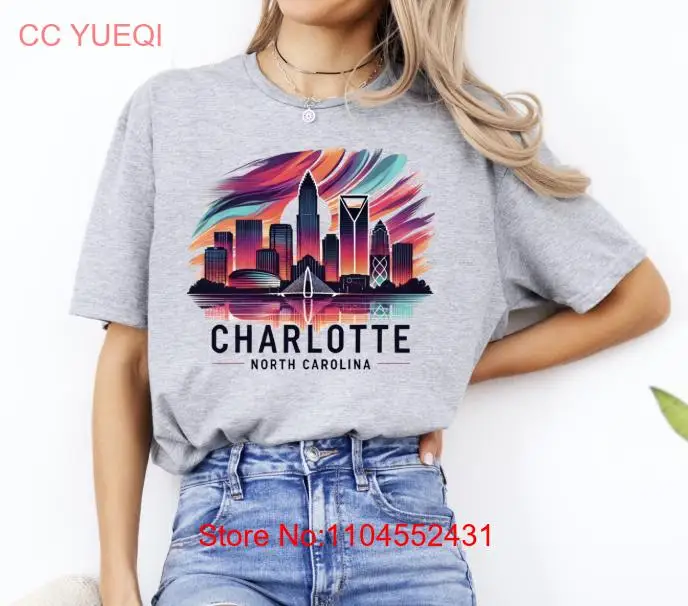 Charlotte Skyline T Shirt Carolina City North Urban Art Apparel Travel Souvenir Native Lover long or short sleeves