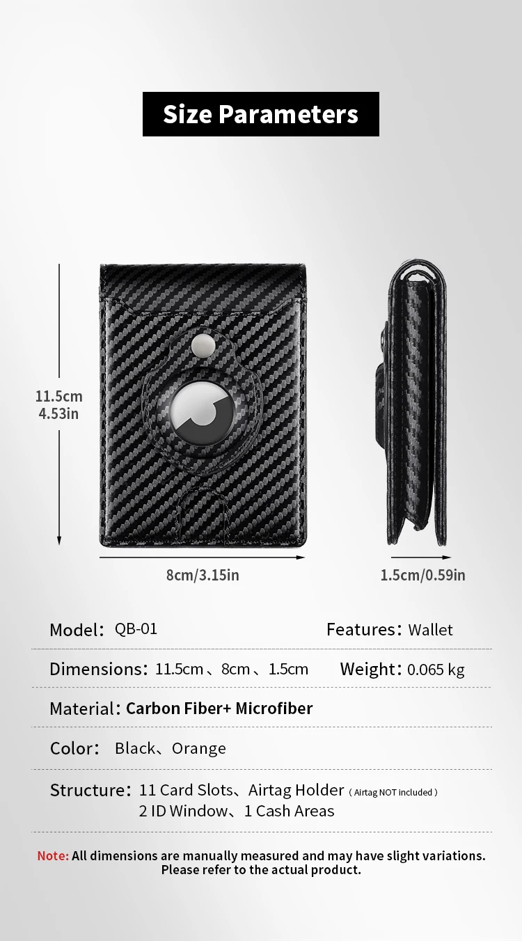 Ultradünne Herren-Geldbörse von GERUOLA mit Apple Airtag-Halterung – RFID-Blockierung, Kohlefaser-Textur, minimalistisches Design, mehrere Karten – Detail 8