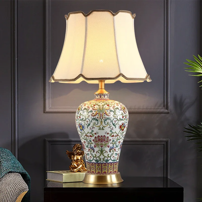 Jingdezhen enamel ceramic table lamp, living room sofa corner table lamp, Chinese bedroom bedside lamp, atmospheric high-end