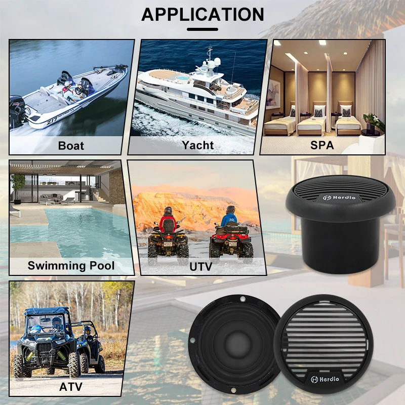 Herdio 3'' wasserdichte Marine-Lautsprecher, 2-Wege-Vollbereichs-Audio-Stereosystem, Motorrad-Lautsprecher mit MAX-Leistung, 140 W, für Boot, Auto – Detail 5