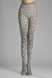 Personality Geometric Stripe Print Black White Women's Pantyhose Polyester Hottie Sexy Irregular Plaid Tights