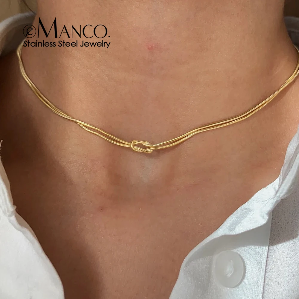 EManco-cadena de acero inoxidable para mujer, Color dorado, estilo minimalista, elemento de nudo, viaje diario, estilo elegante, collar, regalo de joyería