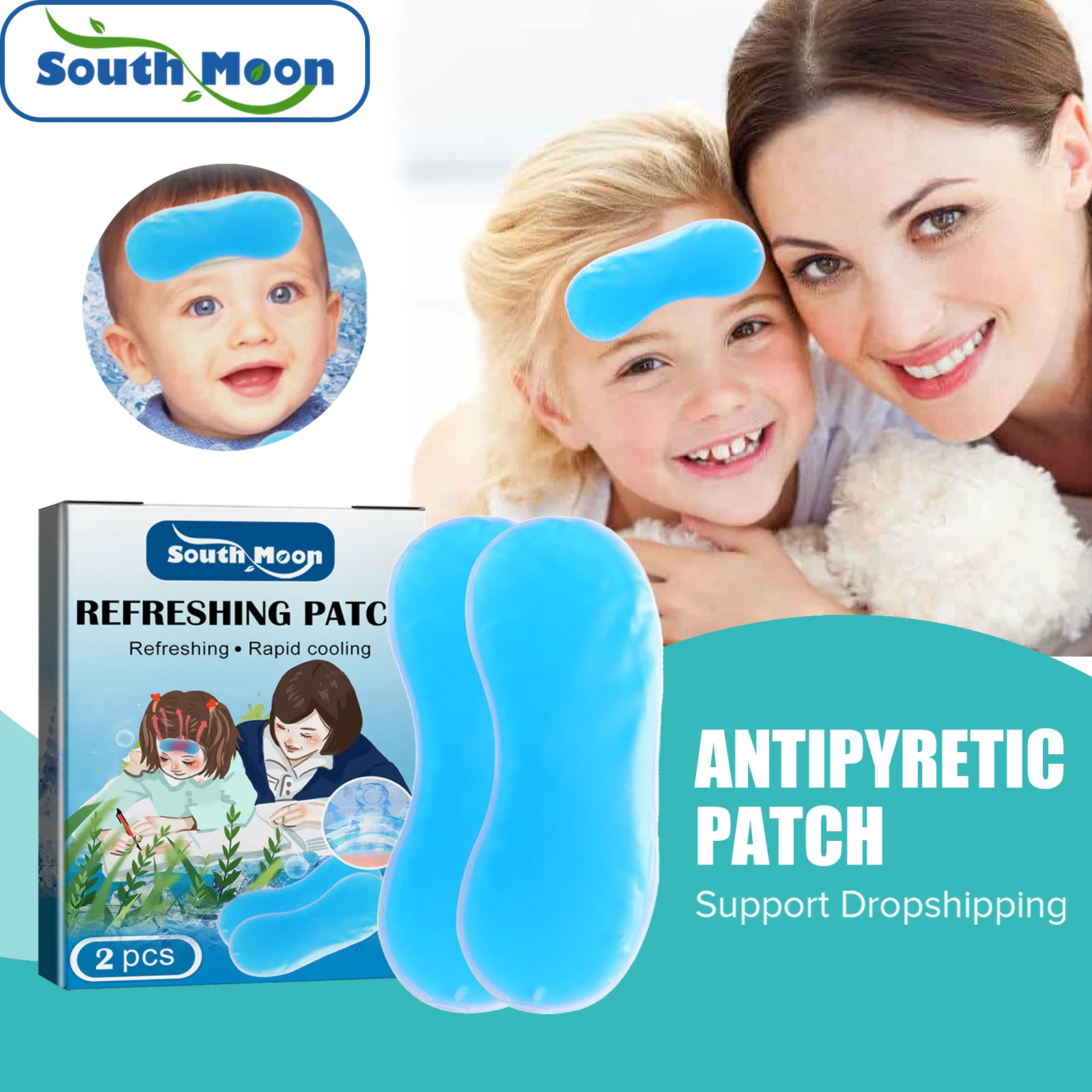 

South Moon Fever Cooling Patch Headache Relieve Pain Pad Lower Temperature Sticker Antipyretic Plaster for Baby Kids Adults 2pcs