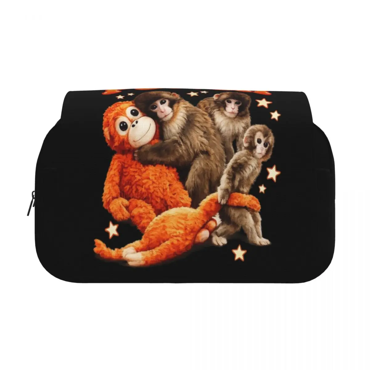 Double Clamshell Pen Case Baby Monkey Punch Holding Plush Toy Pencilcases Pen Holder for Student Bags Zipper Stationery