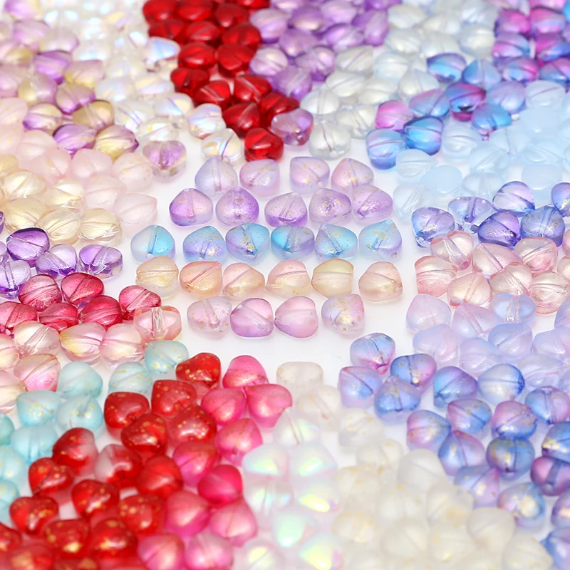 10pcs Glazed Love Sprinkled Gold Color Gradient Beaded Material Diy Handmade Jewelry Earrings Necklace Bracelet Accessories