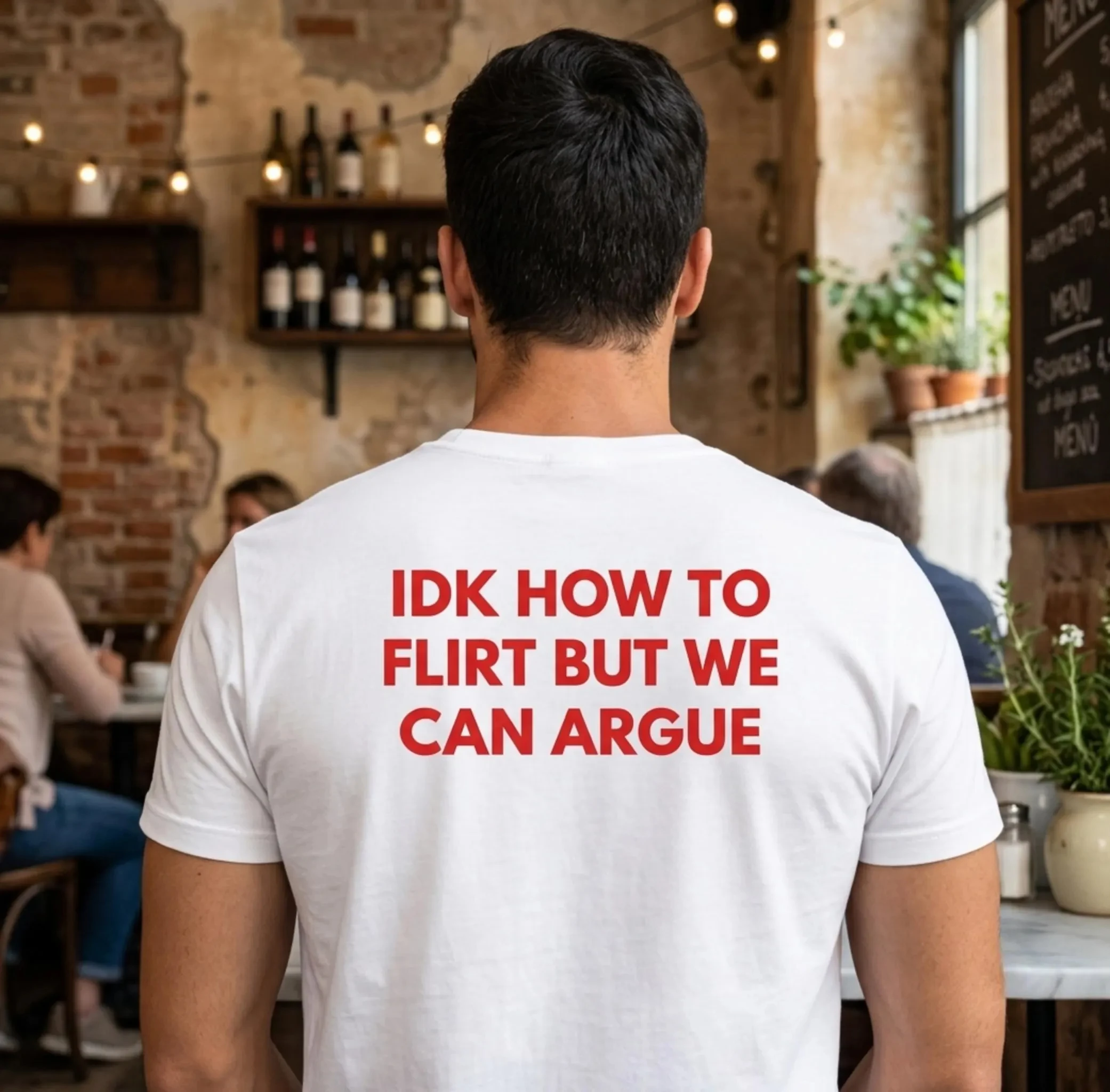 Funny Date T-shirt, Satirical Couple T-shirt, Bold Red Text Pattern T-shirt, Suitable for Both Men and Women As A Top Garment
