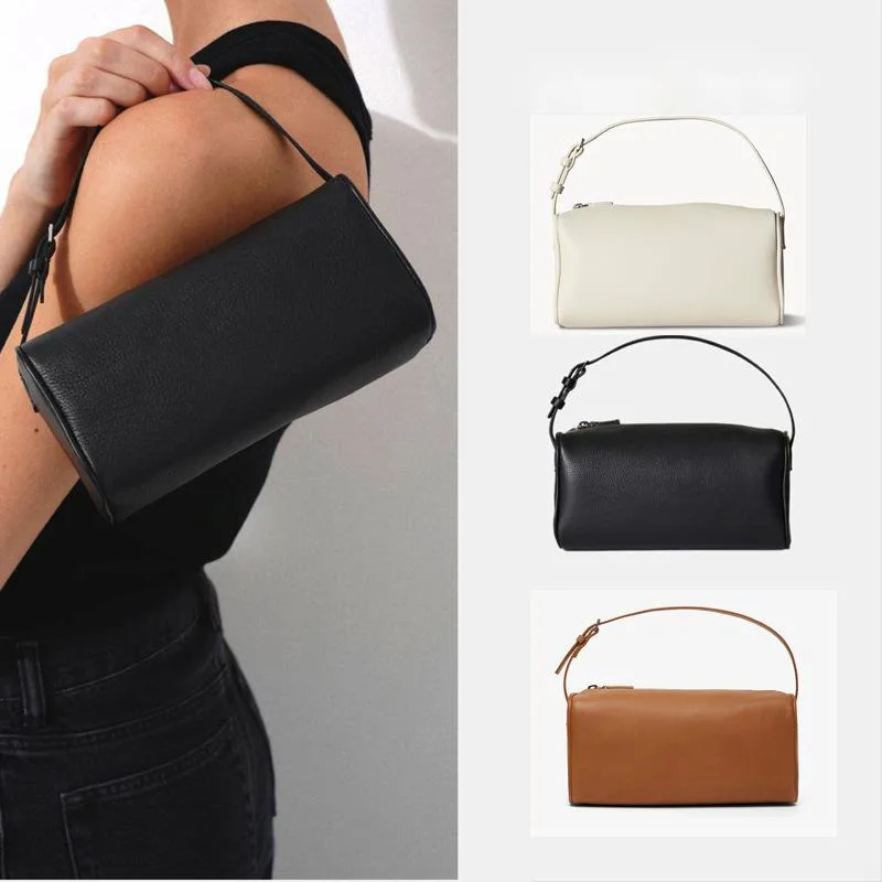

2025 New Fashion Therow Pencil Case Retro Leather Pencil Case Niche Design High-end Cylindrical Bag Fashionable Underarm Handbag